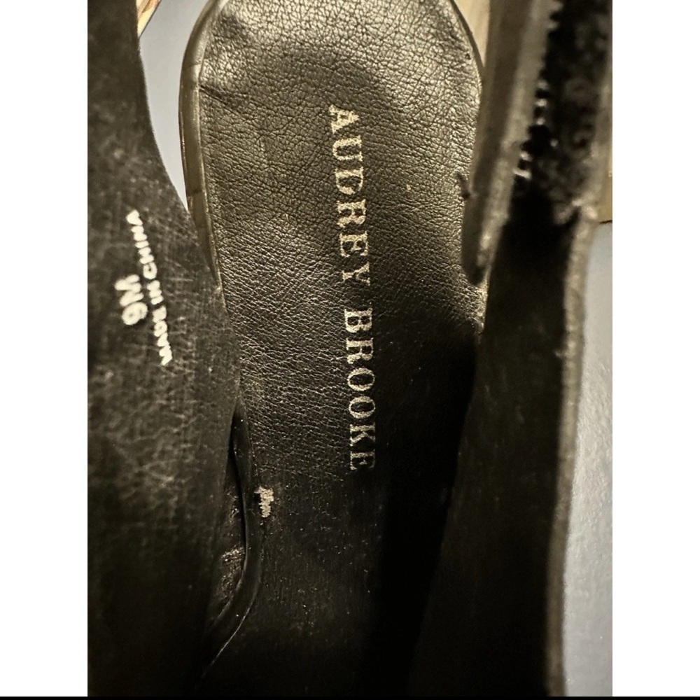 Audrey Brooke Black Leather Slingback Sandal Wood Heel Peep Toe Women's 9.0 - Picture 5 of 8